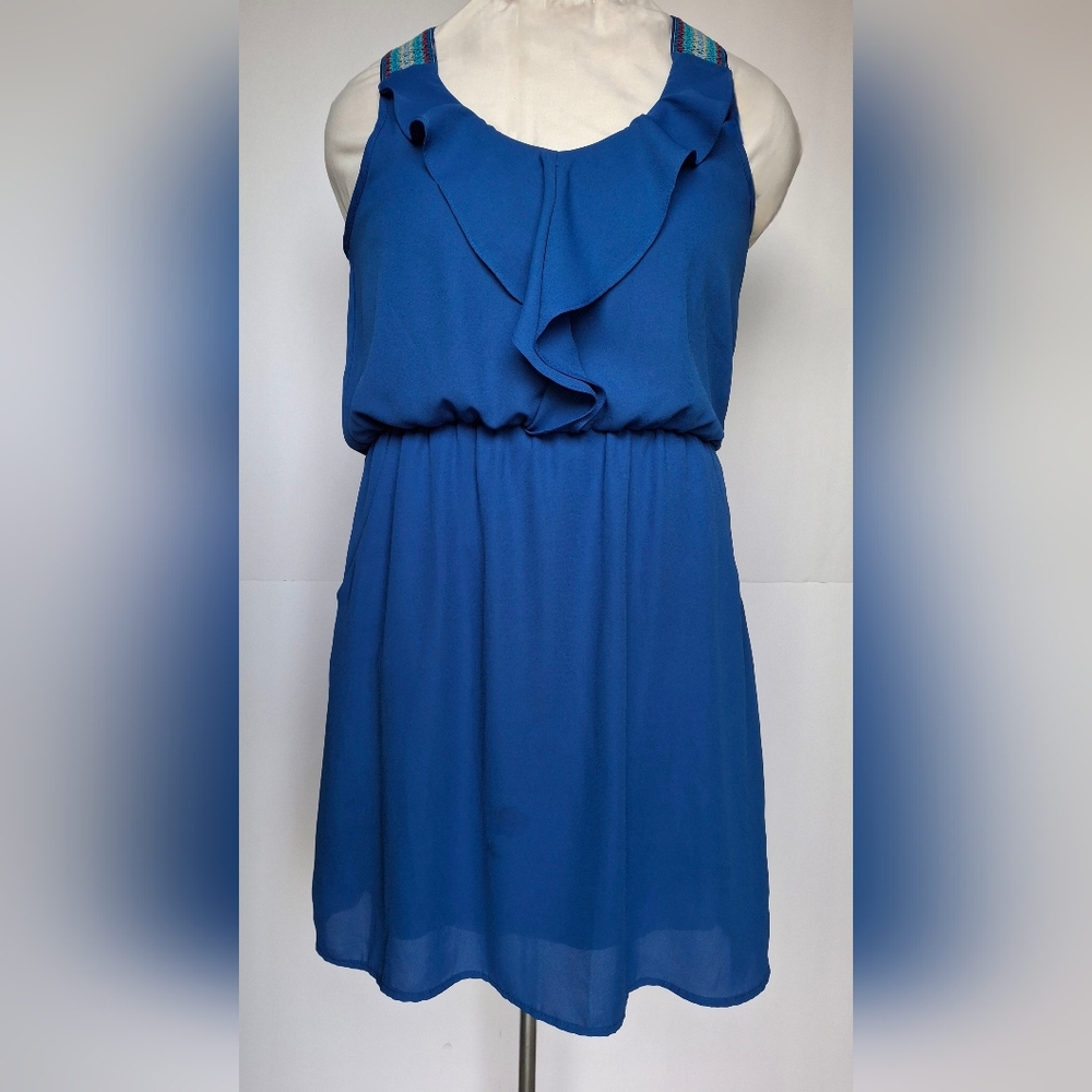 Blue Sleeveless Ruffle Dress